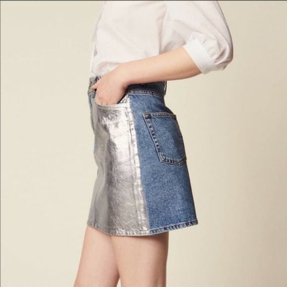 Sandro Metallic two tone denim mini skirt